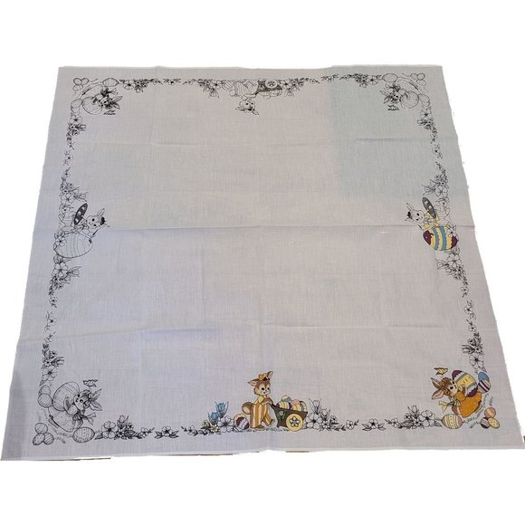 Tri-chem Table Cloth Paintable. *STARTED* 45x45" Easter Bunny Eggs #2790 Vintage